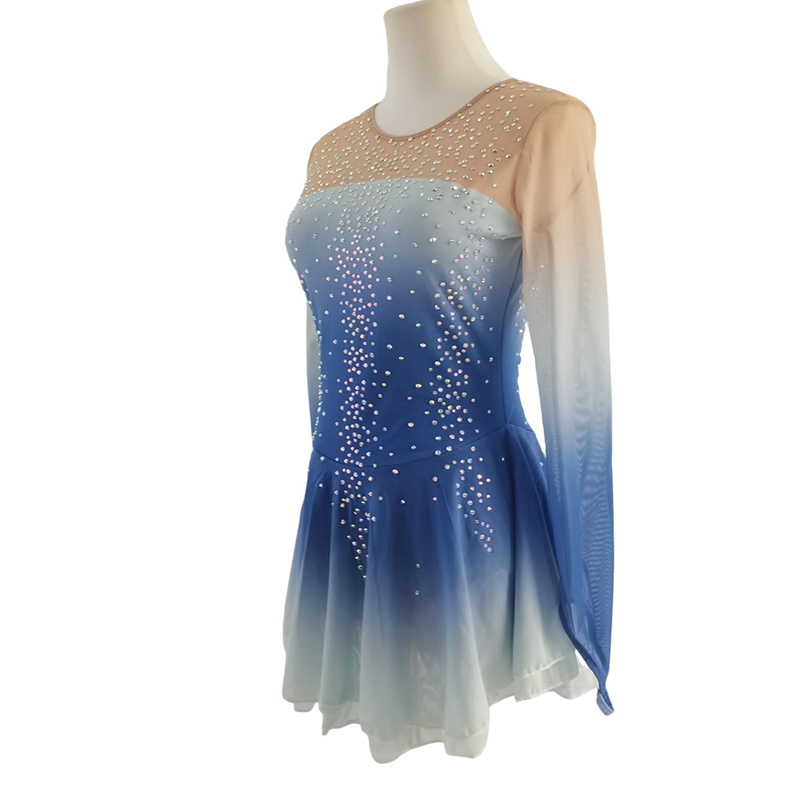 LIUHUO Figure Skating Dress Girls' Long Sleeves Deep Purple Competition Perform Womens Elegant Handmade Crystal