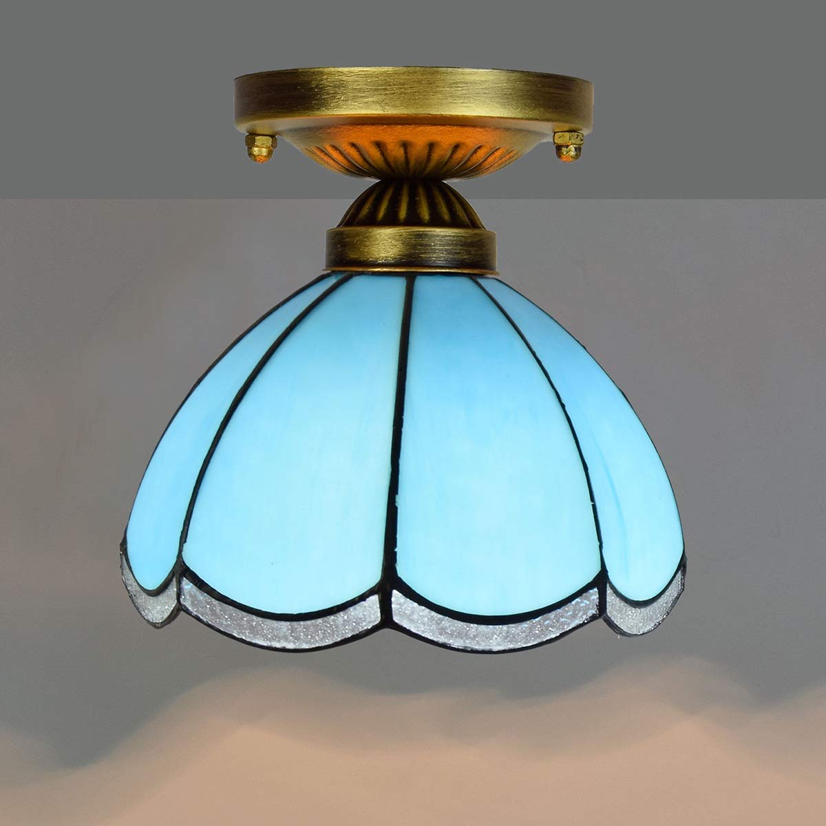 Illuminazione da soffitto con vetri Tiffany da 20,3 cm per corridoio, balcone, luce blu mediterranea piccola