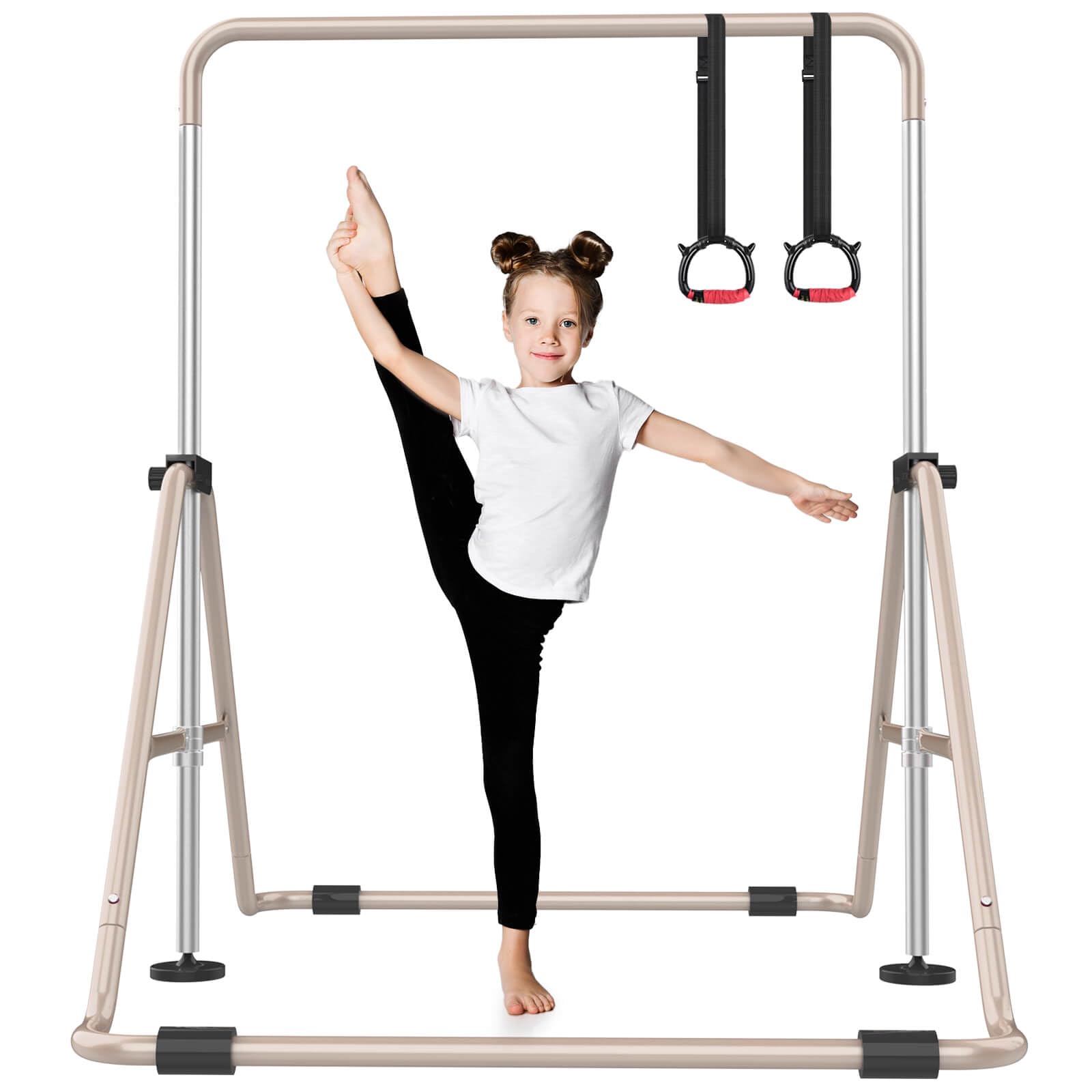 Photo 1 of ***USED*** Nimsqury Foldable Gymnastics Bar, 5-Height Adjustable Gymnastic Bars for Kids at Home,Robust & Stable for Indoor/Outdoor Using,Weight Limit 140LBS (Beige)