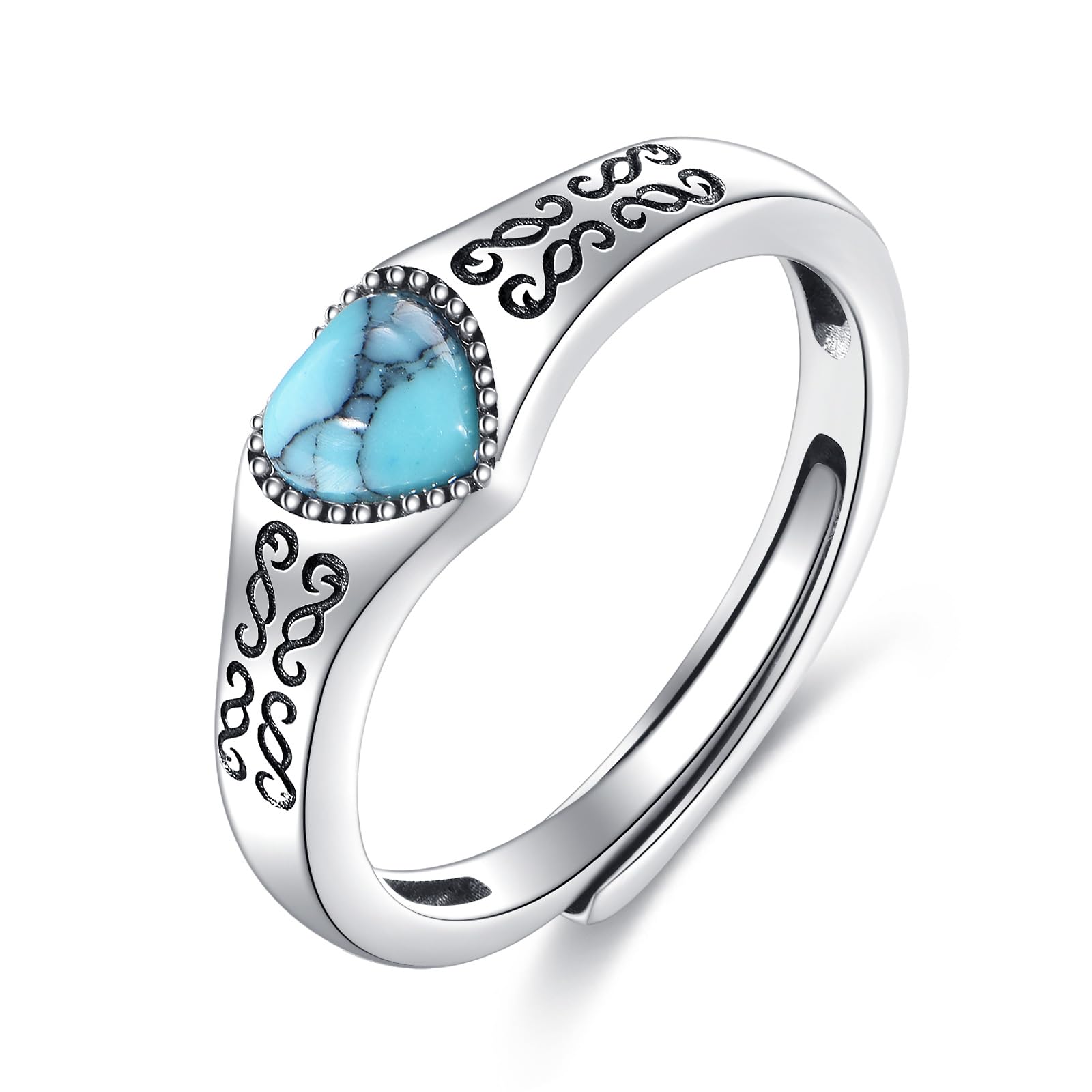 YFN Anillo Turquesa Plata de Ley Vintage Corazón Turquesa Ajustable Talla 7 Anillo Joyería Occidental Regalos para Mujeres