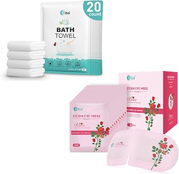 Bath Towels 20 Count and Eye Masks 20 Packs