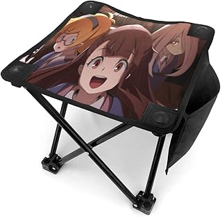 Hdadwy Anime Little Witch Academia Taburete de camping Sillas plegables Cuatro patas Silla plegable portátil antiestrés, para caminar Pesca Viajar Picnic Playa Barbacoa Actividades al aire libre Tabur
