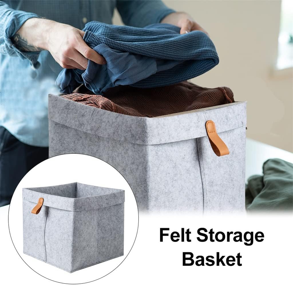 Desktop Organizer with Handle Bedroom Dirty Clothes Office Home Decor Felt Storage Basket Thick Standing (Color : Gray, Size : 1) (D 1)