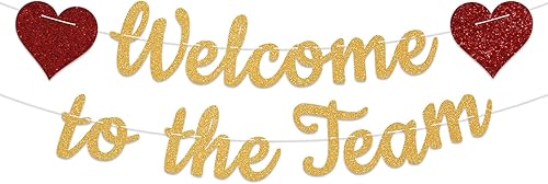 Cartel de bienvenida al equipo, purpurina dorada para nuevos empleados, decoraciones de fiesta de bienvenida para nuevos empleados de oficina,