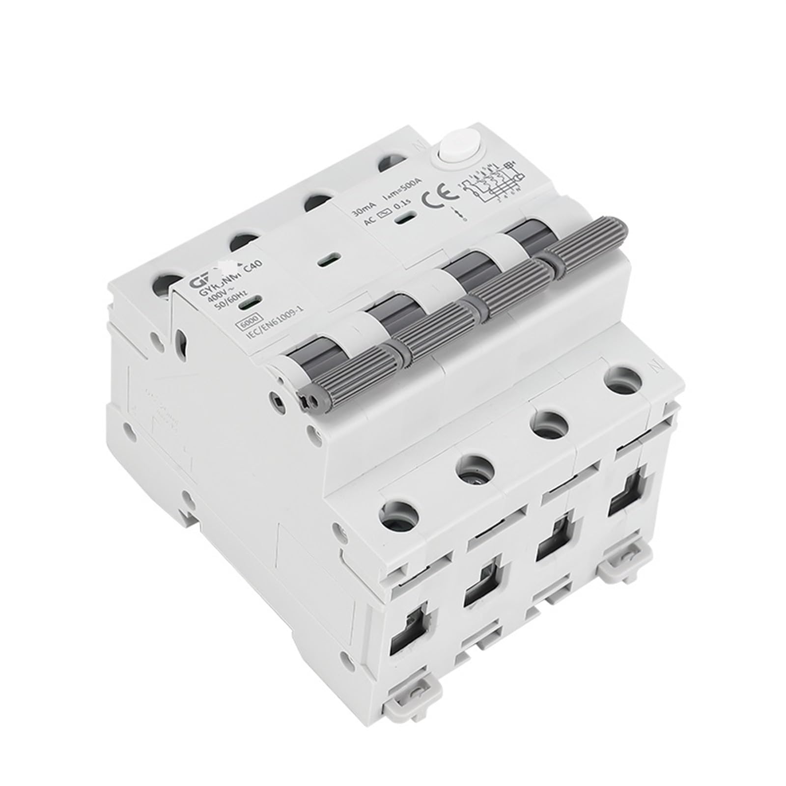 GYR9NM RCBO 2P 4P GYR9NM magnetyczny wyłącznik automatyczny z zabezpieczeniem przed przetężeniem i wyciekiem, szyna DIN, 10 A, 16 A, 25 A, 32 A, 40 A (1 sztuka) (300 mA,4P 16A)
