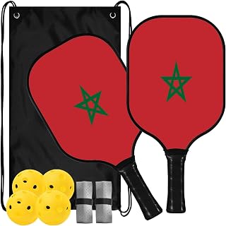 Pickleball Paddles nationella flagga i Marocko | Glasfiberracketar träning för nybörjare mellan med bärväska