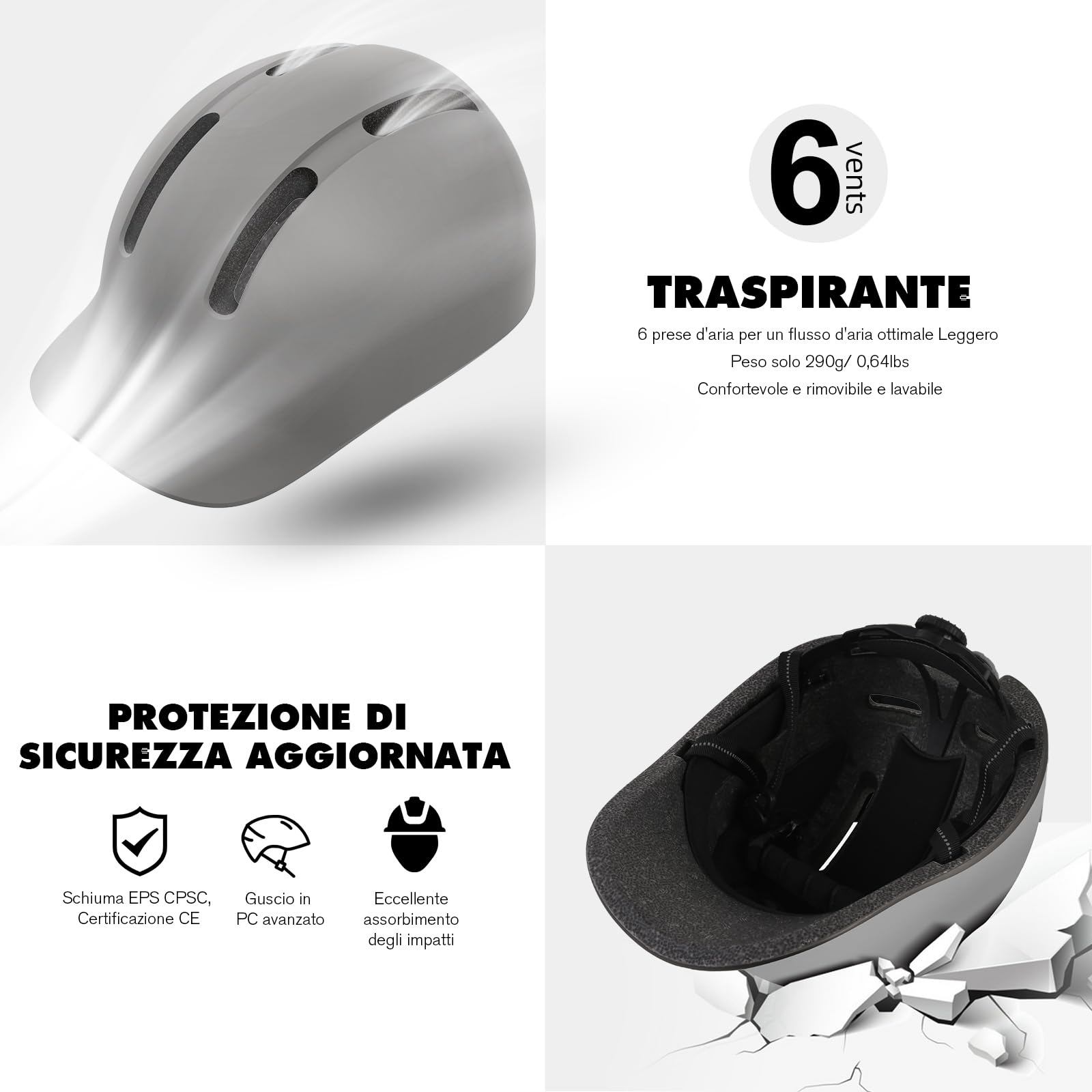 Shinmax Casco da Bici con Visiera Uomo Donna, Leggero e Traspirante, Regolabile, Casco da bicicletta per Ciclismo Urbano, Trekking, Commuting e Monopattino Elettrico