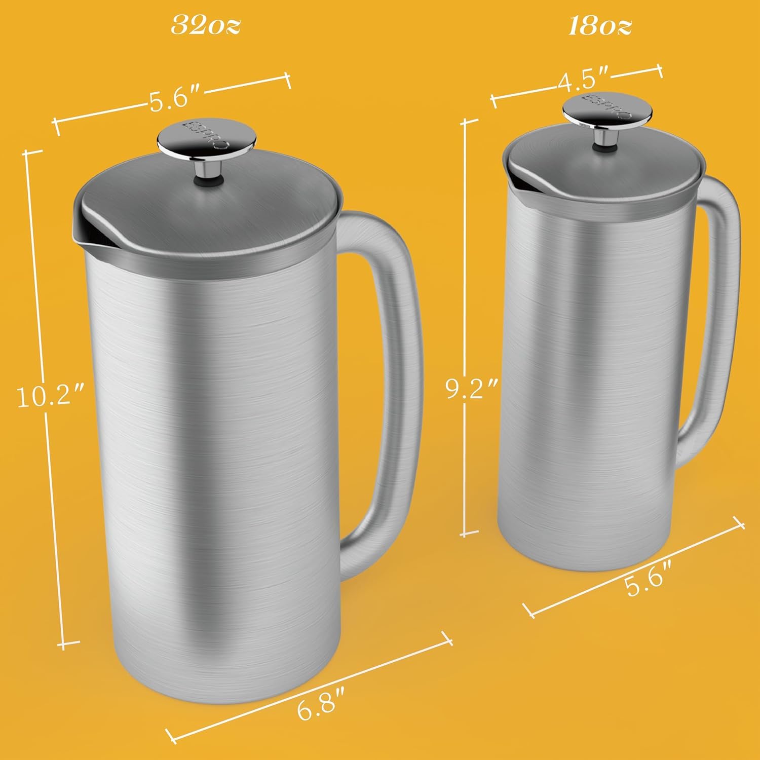 ESPRO® French Press P7, Acier Inoxydable brossé, Acier Inoxydable, 1 l