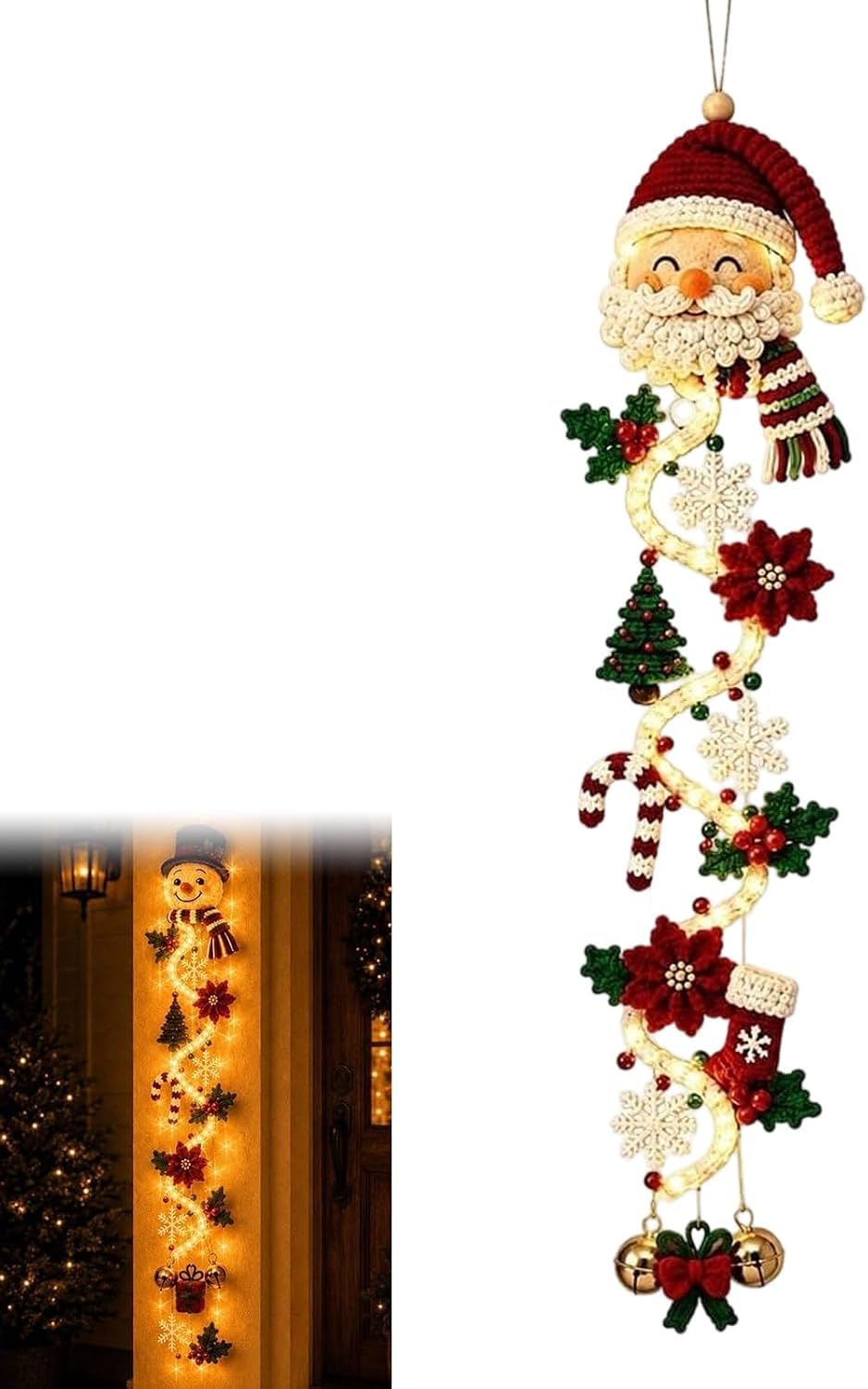 Glowing Christmas Door Hanger, Lighted Vertical Holiday Decor (#D)