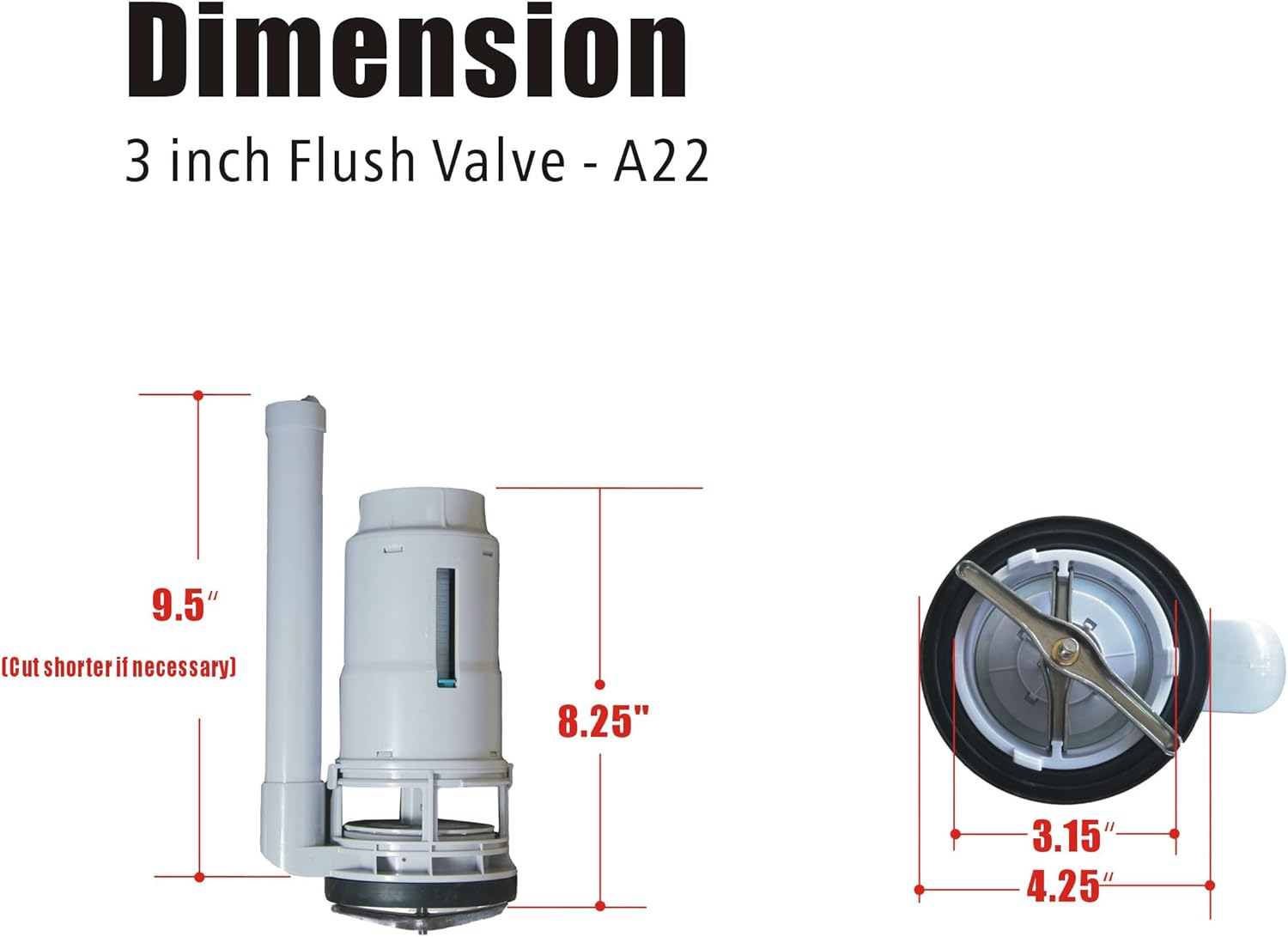 WinZo Universal 3" Dual Flush Valve for One Piece Toilet Repair Kit 21cm/8.25" Height Tank Replacement Parts