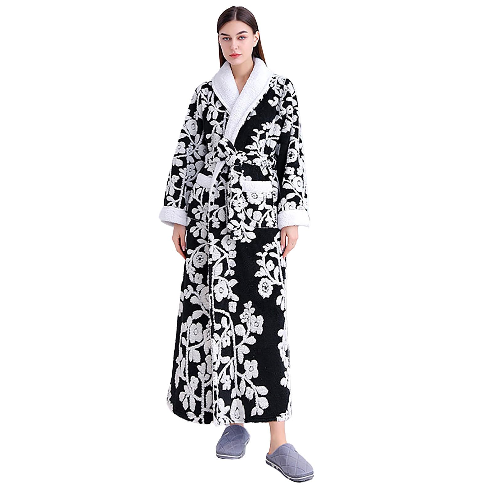 Accappatoio lungo da donna, caldo, taglie forti, in jacquard, lungo | Accappatoio da donna in spugna, taglie grandi, vestaglia calda in peluche, fodera in cotone, pigiama spesso per le vacanze