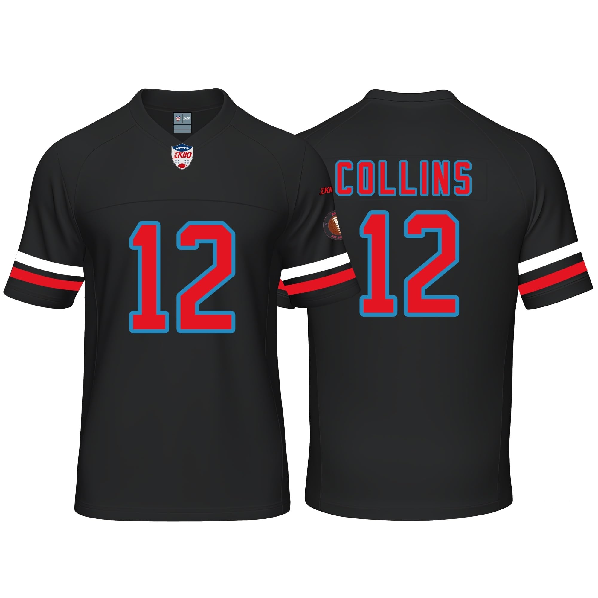 Custom Mens/Youth Football Stitched T-Shirt for Sports Fan Navy/Red No Brand/Logos