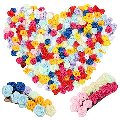 VINFUTUR 250pcs 1.6cm-Mini Flores Rosas Artificiales Pequeñas Decorativas Manualidad Rosas Falsas Seda Colores Cabezas de Flores Adornos para Fiesta Hogar DIY