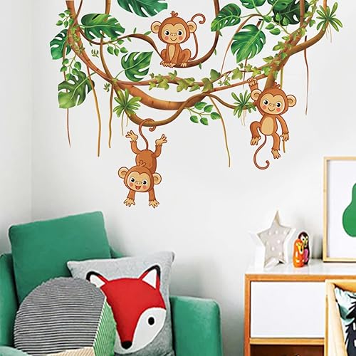 Miniatura 2 de Caregchrisj Monkey Climbing Tree Wall Decals Monkey wall stickers monkey and tree wall decals Removable Peel and Stick Jungle Animals Wall Decals