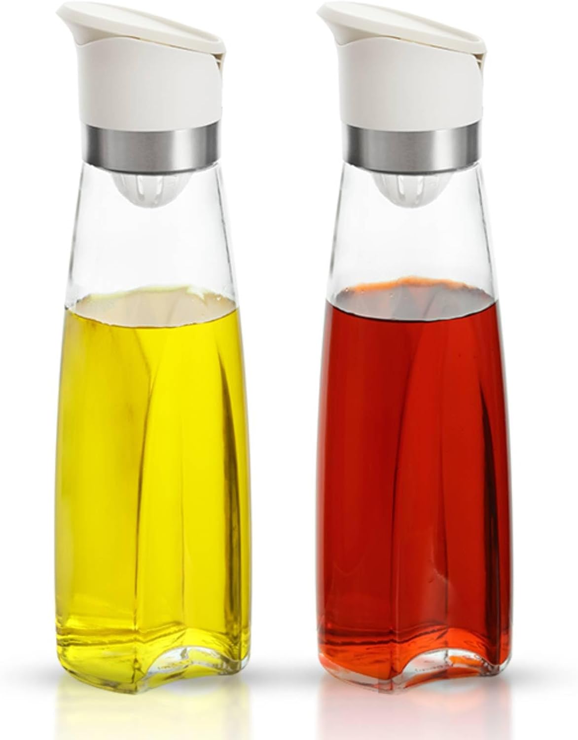 Premium Glass Olive Oil and Vinegar Dispenser Bottles Set, 2-Piece 11oz Kitchen Cooking Cruet with Auto-Open Lid, Non-Drip Pouring Spout, Oil Infuser Filter, Dishwasher Safe image 5