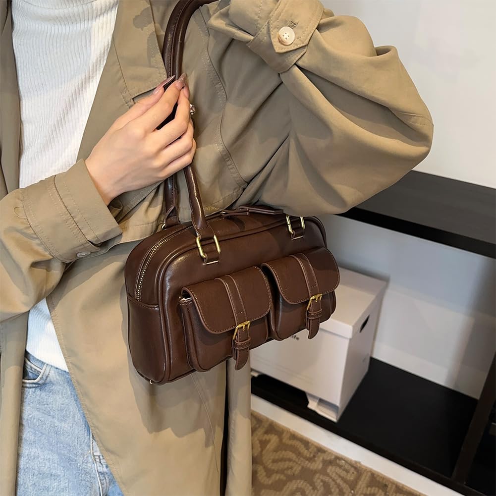Sac à bandoulière en cuir synthétique pour femme, double poche, fourre-tout Boston