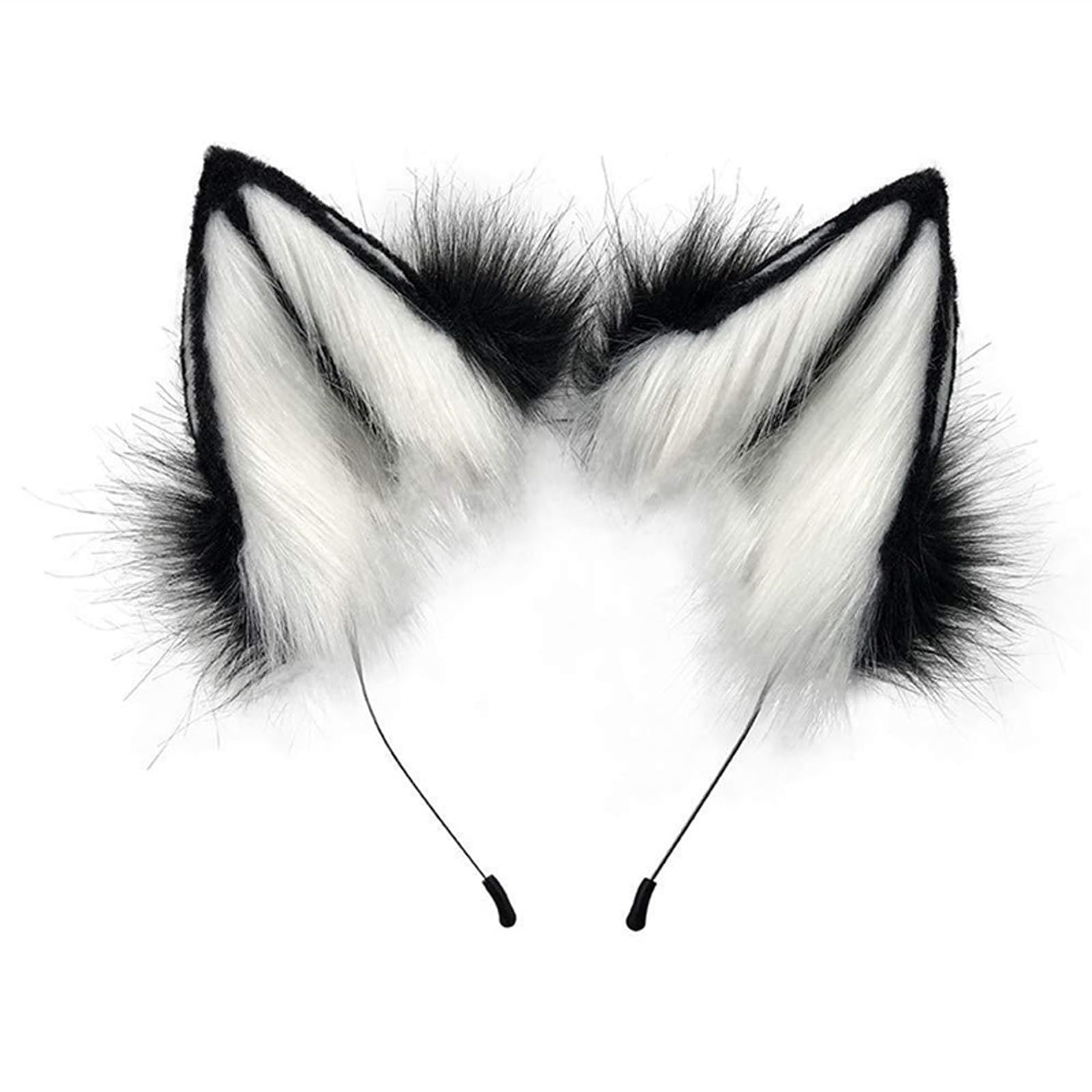 AWAVM 1PC Handmade Faux Fur Cat Ear Headband,Fancy Dress Cosplay Animal Furry Ears Head Accessories,Wolf Fox Ears Headband Costume Accessories for Halloween (Black White)