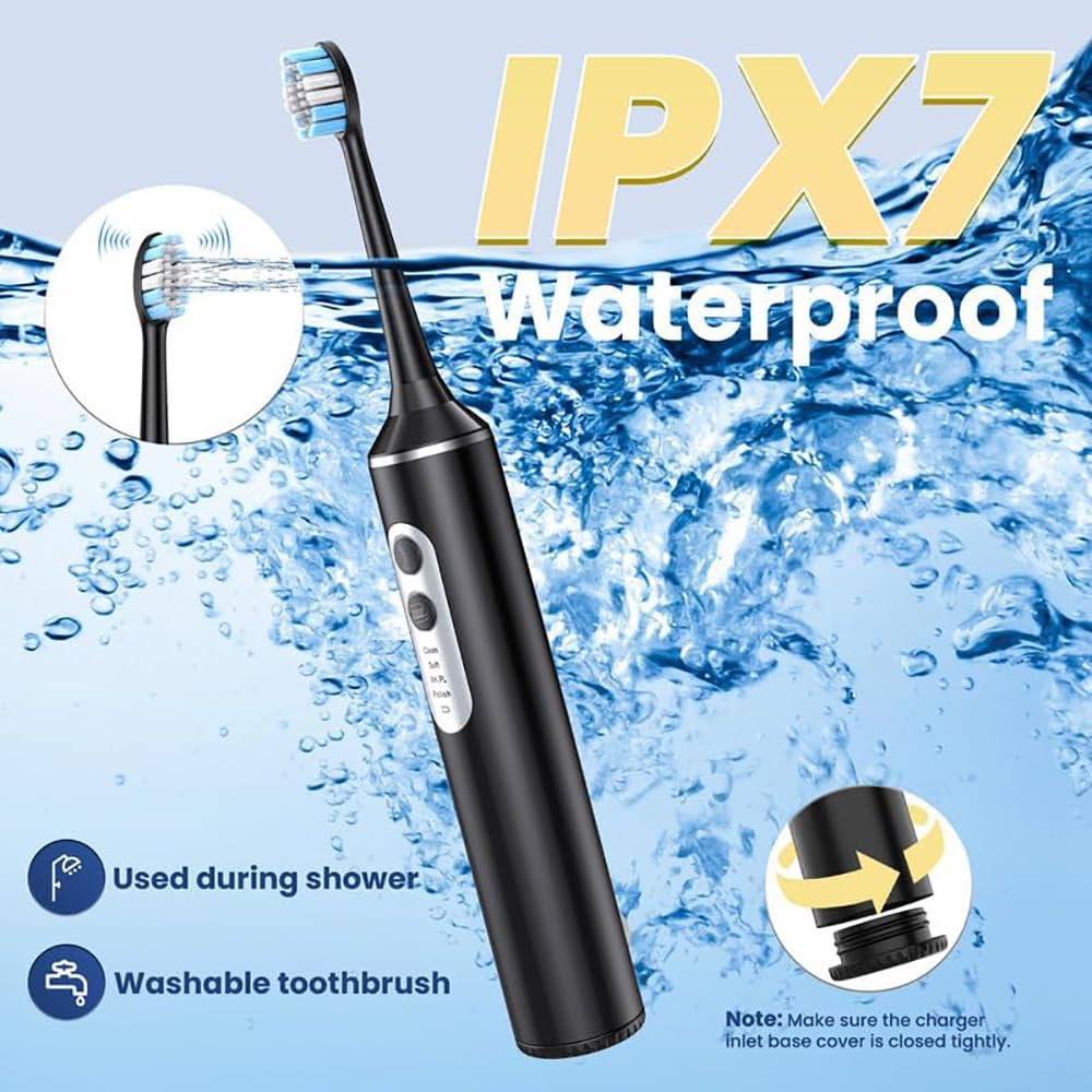 Przenośna elektryczna szczoteczka do zębów z irygatorem wodnym - 3 w 1 Combo, PX7 wodoodporna, kostki do czyszczenia zębów, dorosły ładowalny stempel dentystyczny do domu podróży