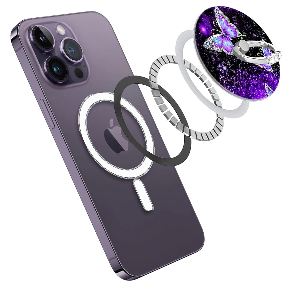 ZIYE IPhone 14 Pro Max Hülle – Lila Schmetterling, Mit Ringhalter & Schlüsselband, Stoßfest, TPU
