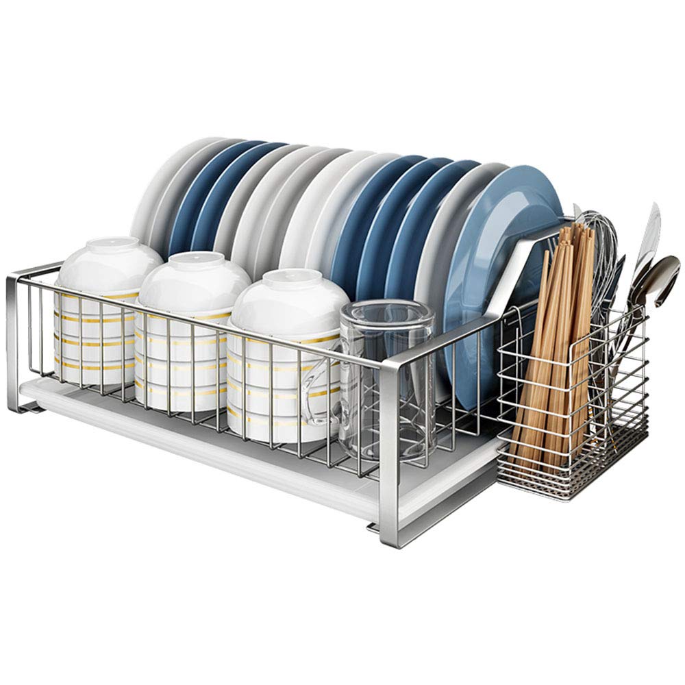 SaryEdge 304 Stainless Steel Drain Rack, Single Layer Dish Rack Drainer, Kitchen Shelves With Cutlery Cage, Space-saving,