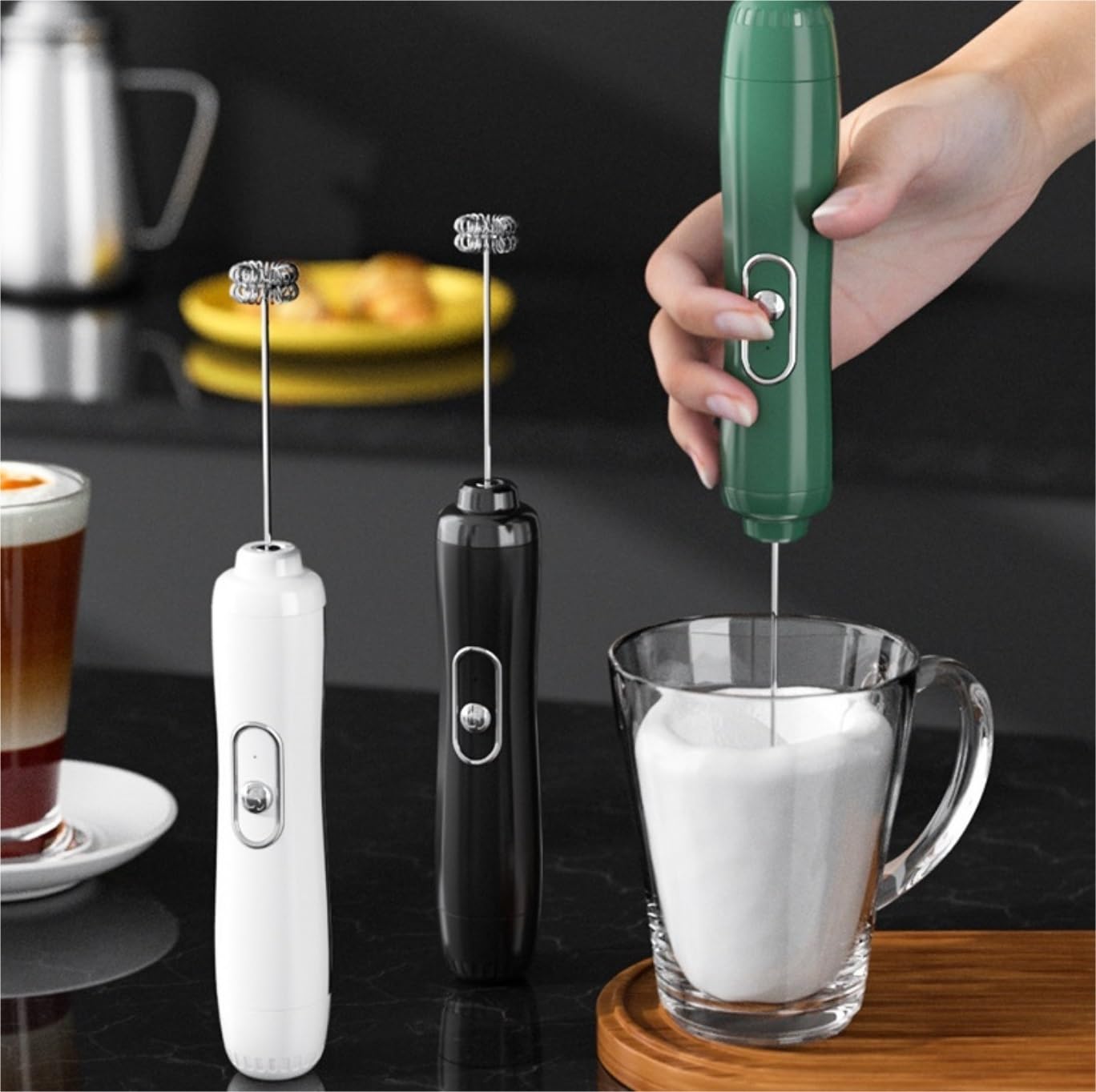Frullino Montalatte Montalatte Portatile Montalatte Elettrico Frullino per Schiuma con Frusta A Molla Testa per Schiuma per caffè Monta Latte(Grün)