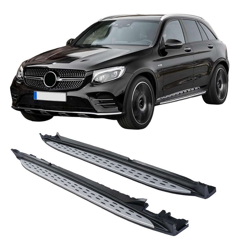 Marchepieds latéraux en plastique ABS + aluminium avec finition aluminium brossé - Noir de Modifycar pour Mercedes GLC SUV + Coupé (X253/C253) - 2015-2022