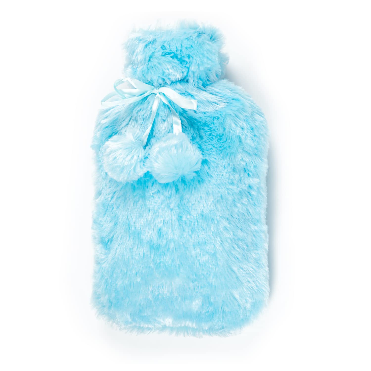 Wärmflaschen mit Bezug UK – 2 x Wärmflaschen aus Naturkautschuk, 2 l, perfekter Wärmbeutel zur Schmerzlinderung, Handfußwärmer (cremefarbene Flaschen mit 1 x meerblauer und 1 x weißer Bezug)