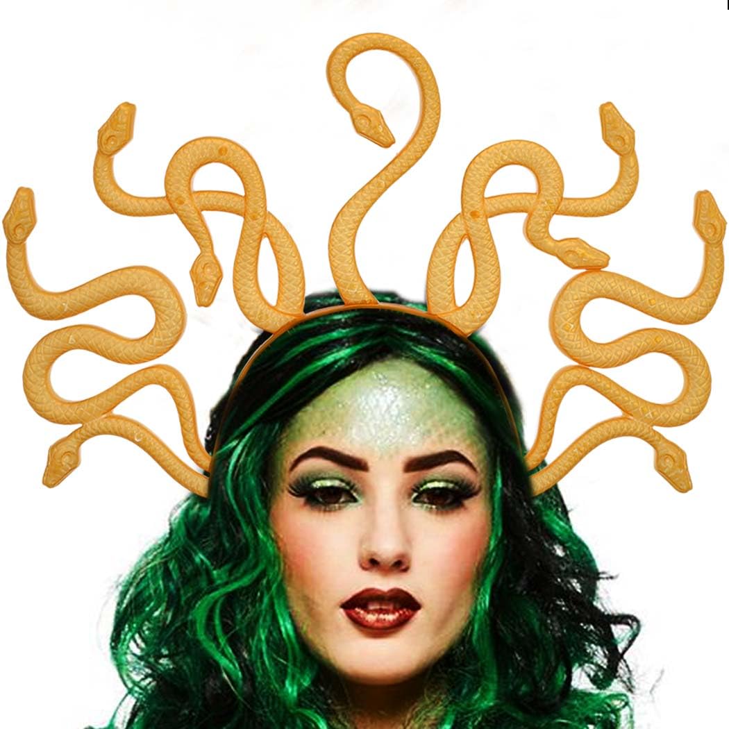 Reaky Snake Headband Medusa Headpiece Gold Snake Headbands Halloween Costume Hair Accessories for Women (Gold, One size)