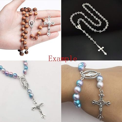 Miniatura 3 de Colgantes de medalla de crucifijo milagrosa de cruz de Jesús María Nuestra Señora de plata antigua, 3.53 oz (60 unidades) para manualidades