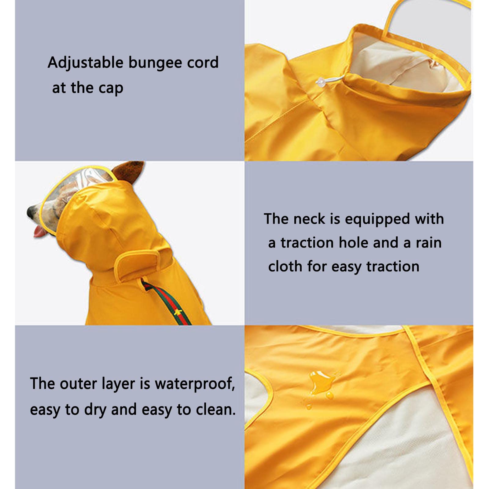 Hund Regenmantel wasserdichte Hundemanteljacke, Hunderegenmäntel, wasserdicht mit Beinen, klein mit Kapuze, 4-beiniger Katzen-Regenumhang mit Krempe, Haustierumhang, Loch for Abschleppseil