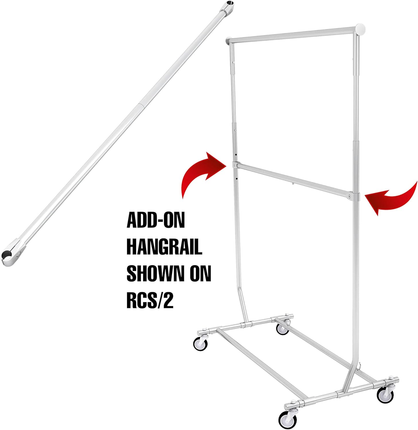 Econoco Product Bundle - Heavy Duty Collapsable RCS/2 Rolling Rack with Add-On Hangrail