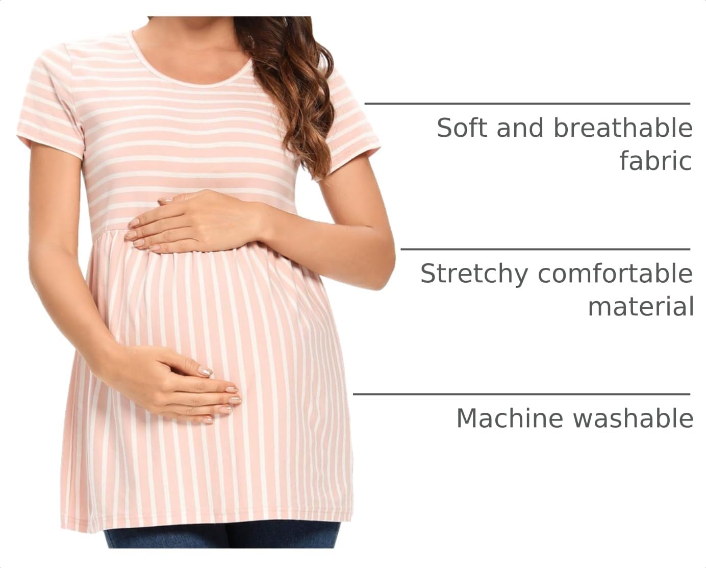 Liu & Qu Women's Maternity Shirts 3 Pack Short Sleeve Side Ruched Stretchy Round Neck Pregnancy Tops
