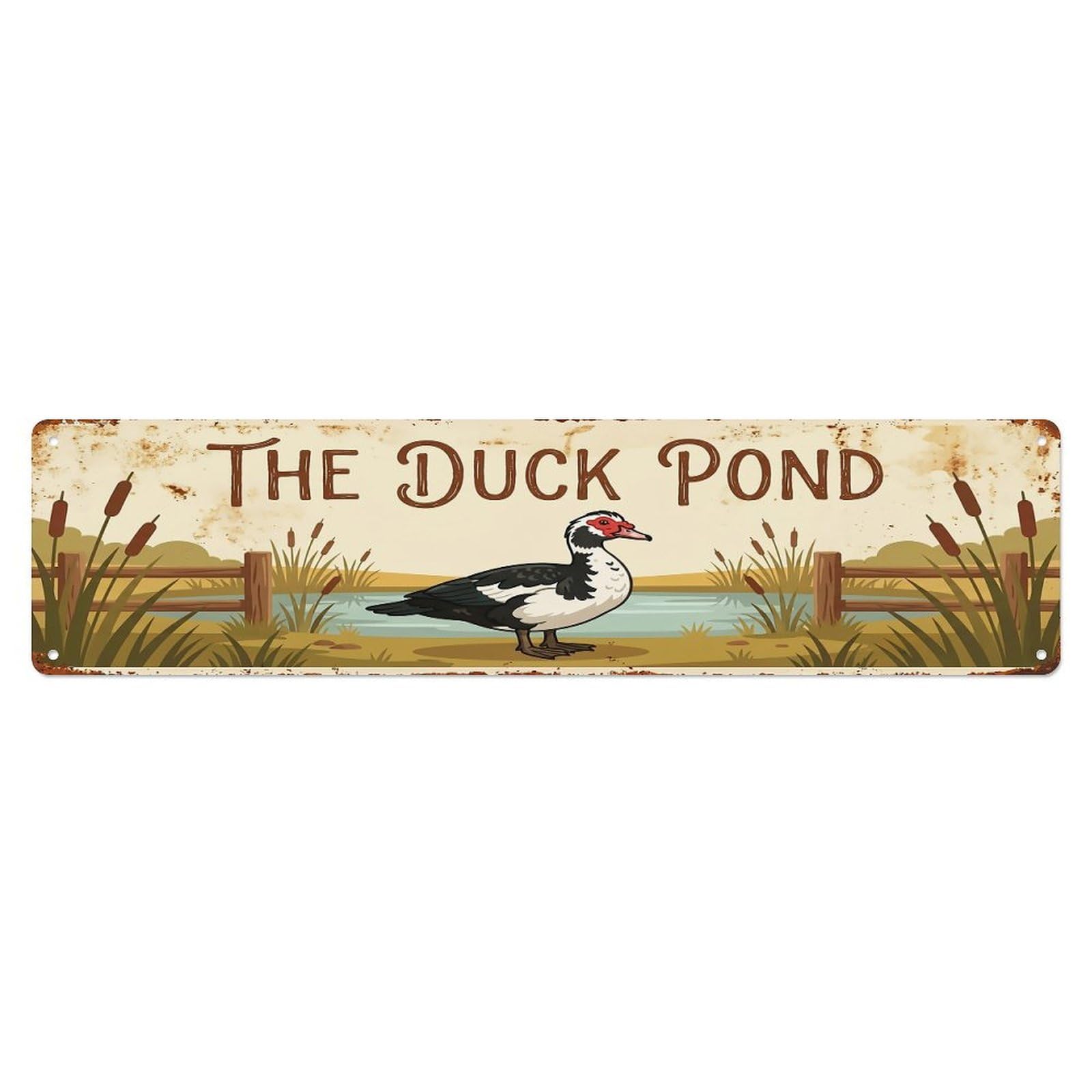Vintage Muscovy Duck Farm Scene THE DUCK POND Metal Tin Sign