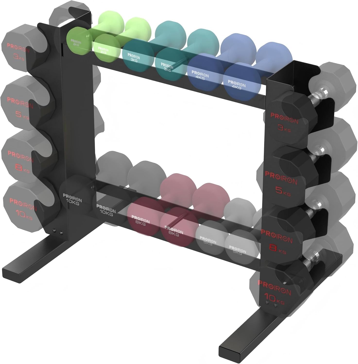 PROIRON Rack Rangement Musculation stable pour Contenir 20 Haltères，Support Compact Haltères Capacité de Charge 200 KG, Multi-Couches Porte Haltere pour Familles et Salles de Sport（Seulement Rack）