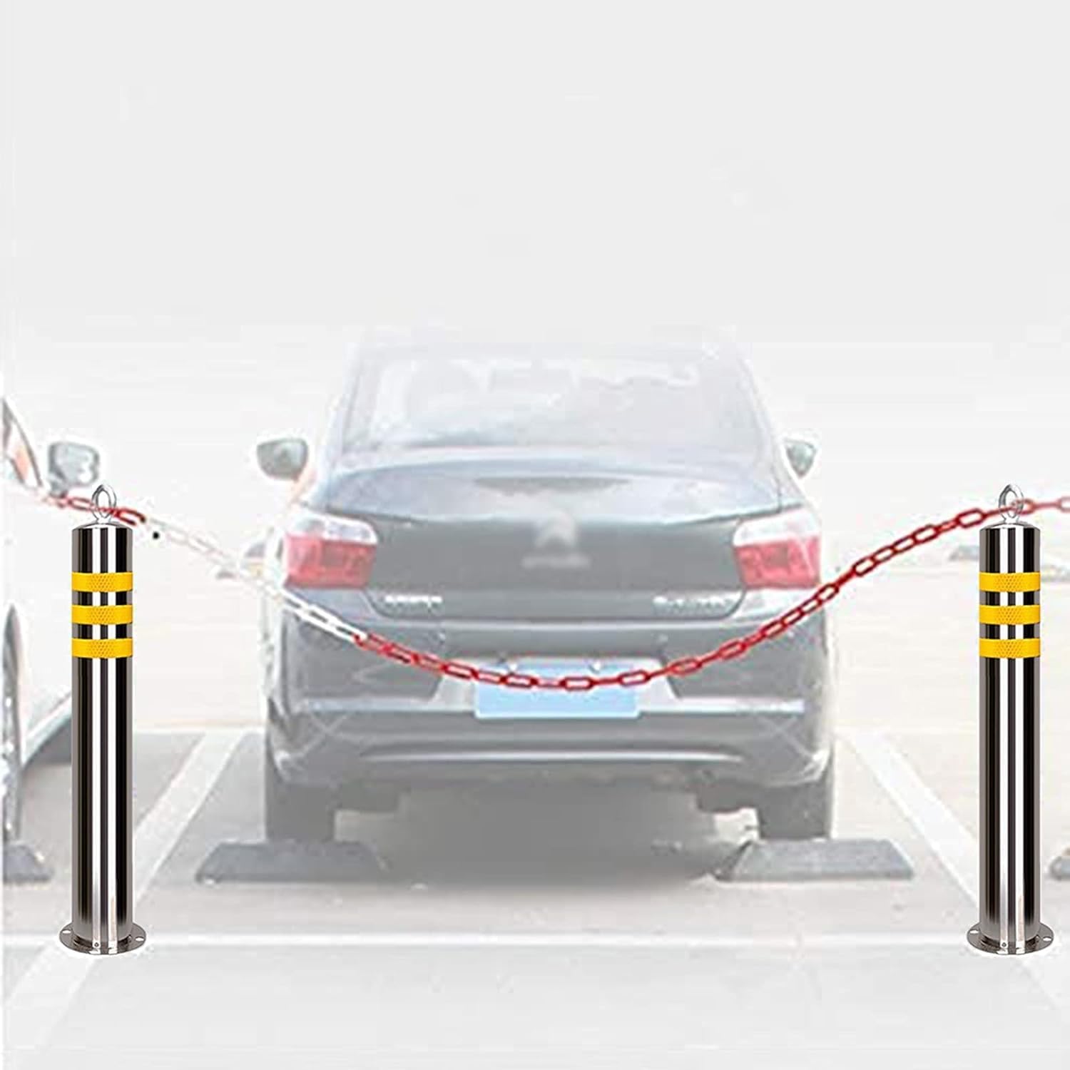 Stainless Steel Fixed Parking Bollards 2 Pcs Heavy Duty Safety Barriers for Commercial or Domestic Use Parking Lots Road Traffic Construction Sites