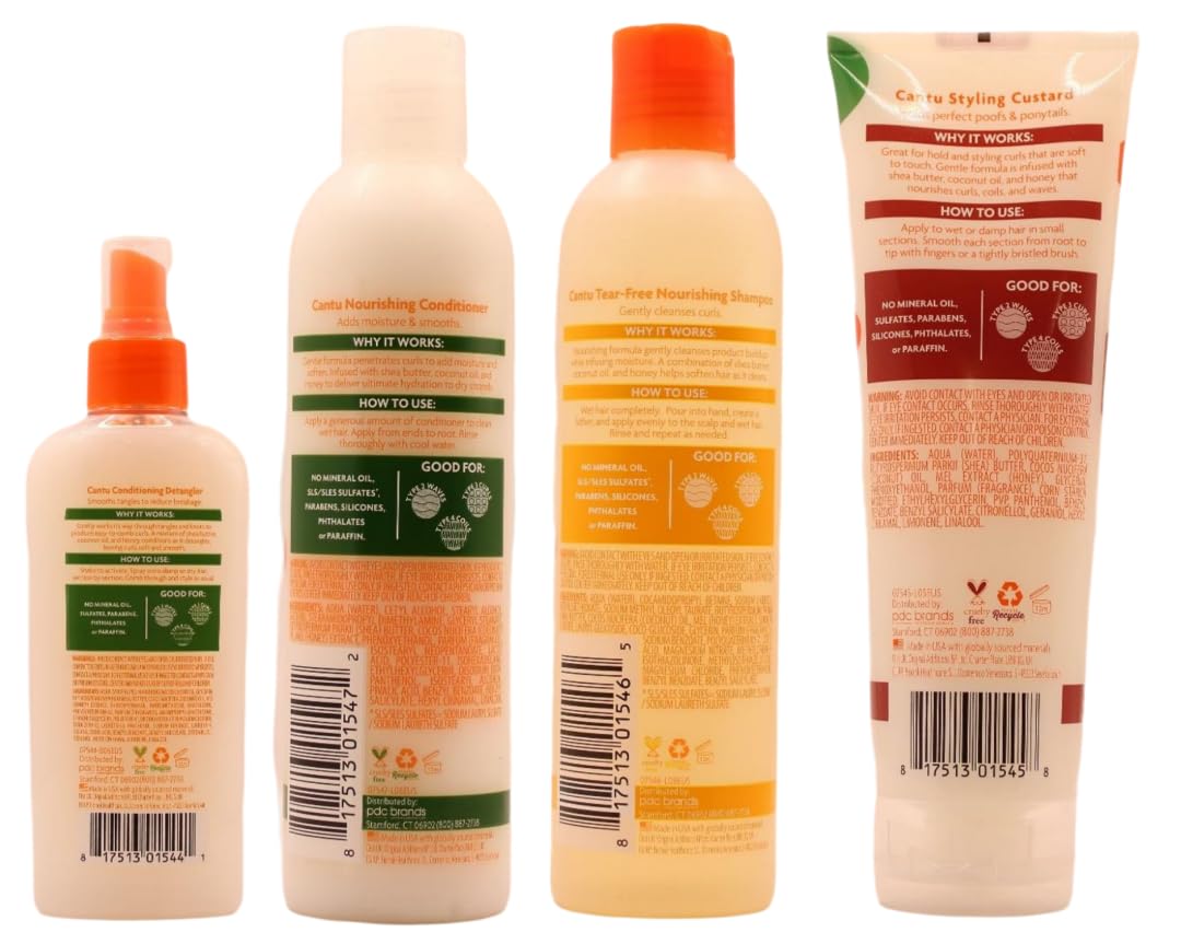 Cantu Lot de 4 soins capillaires doux - enfant/cheveux bouclés - shampoing/après-shampoing/démêlant/gel coiffant