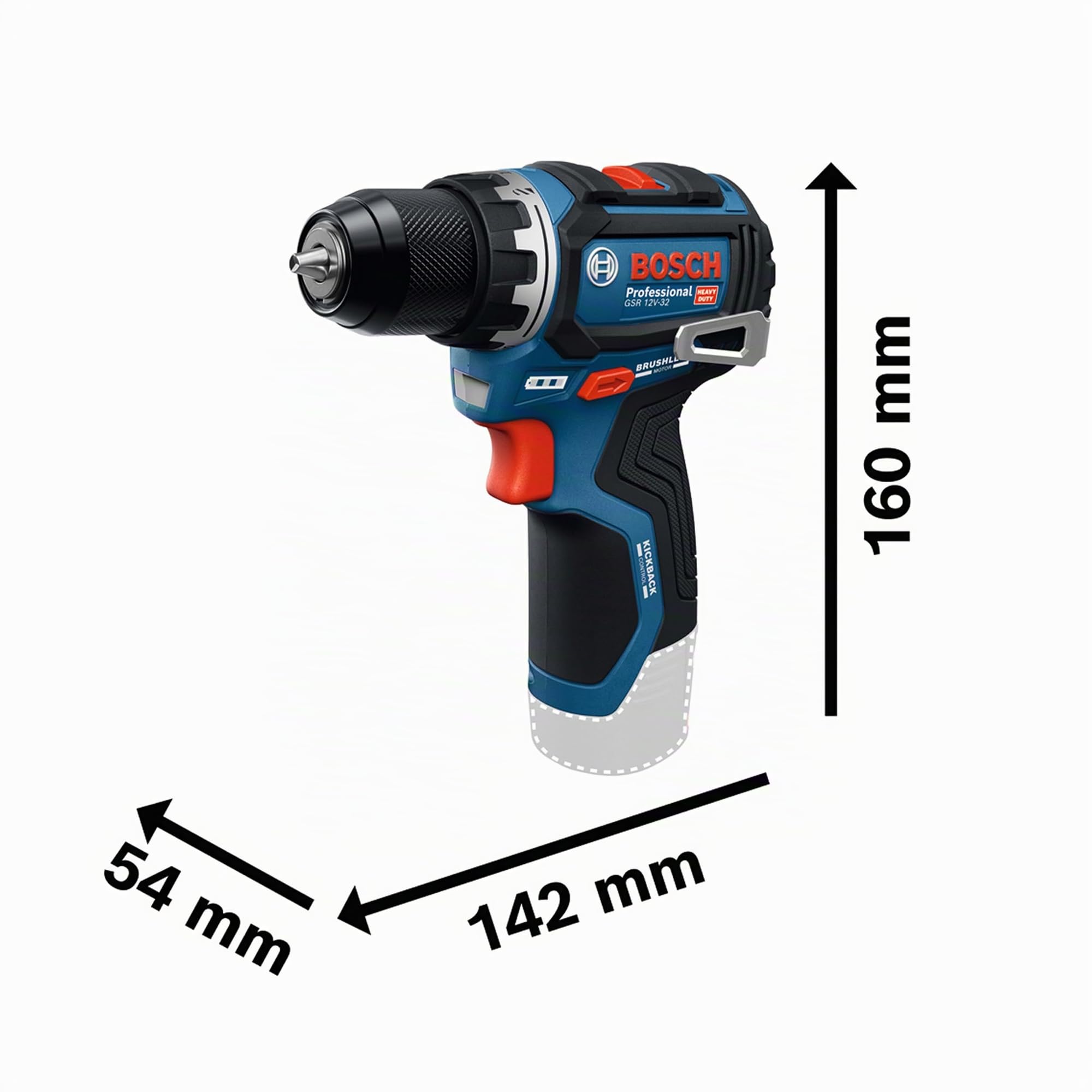 Taladro/atornillador a batería GSR 12V-32 con Bosch Professional 12V System (KickBack Control óptimo, motor Brushless sin escobillas, incl. baterías de 2,0 Ah, cargador GAL 12V-20, L-BOXX)