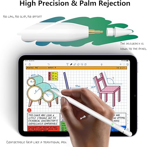 Miniatura 6 de Lápiz (1 generación) para iPad 2018-2025, lápiz capacitivo para iPad con carga rápida 10X, sensibilidad de inclinación, rechazo de palma, bolígrafo