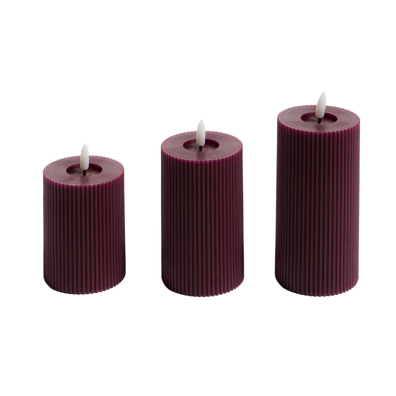OHS Ribbed Battery Candles Flickering, 3 Pack Realistic LED Candle Warm Flickering Electric Pillar Flameless Candles Battery Tea Lights Home Decor Wedding Event Decor Authentic Mood Lighting, Burgundy