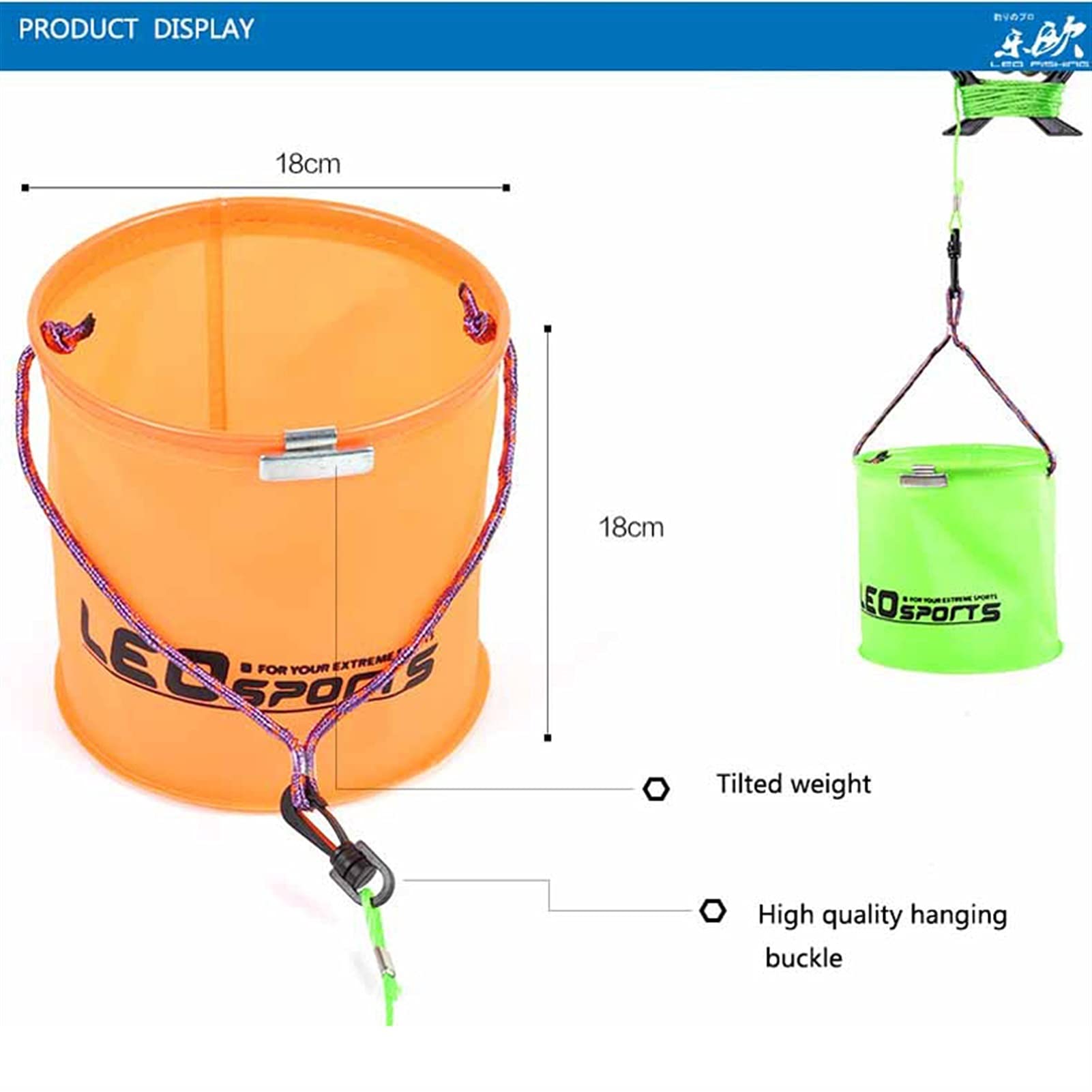 Cassetta degli Attrezzi Tackle Box Secchio d'Acqua Pieghevole con 5 m 32 Corda in Nylon Intrecciato Attrezzi da Pesca Portatili da Esterno Barile 18x18 cm 190 g Attrezzatura da Pesca