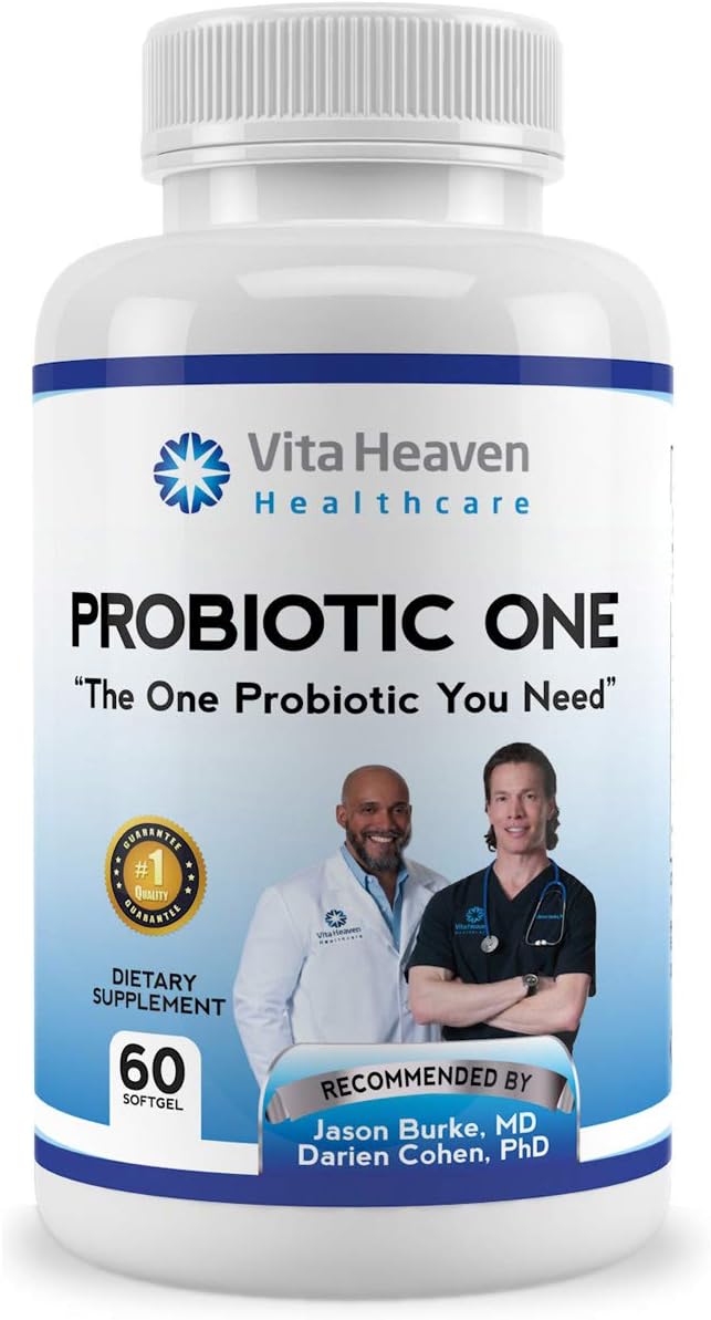 Vita Heaven Probiotic One with Prebiotics, Daily Supplement Supports Healthy Digestion and Restores Good Bacteria, 60 Soft Gels