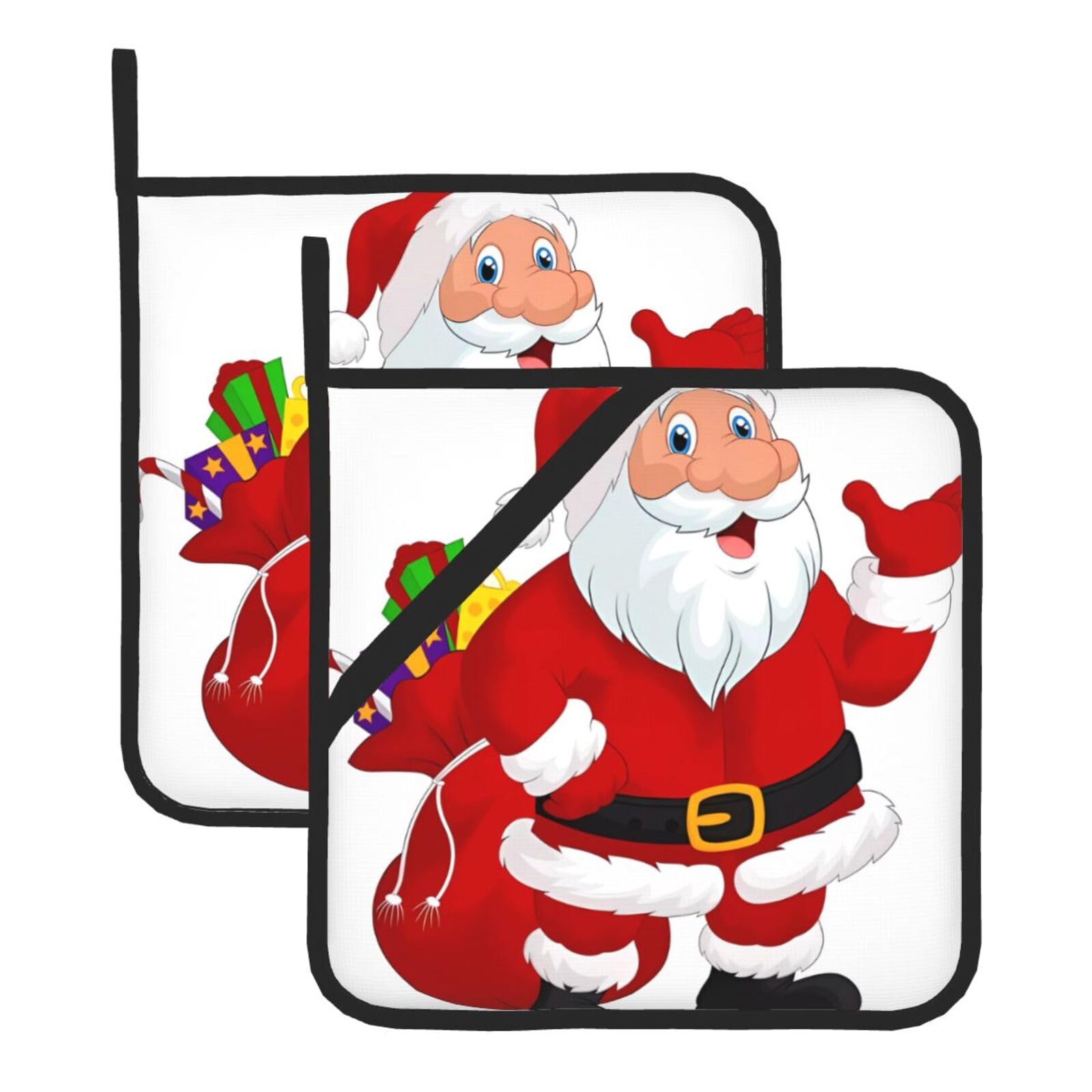 YYHWHJDE Santa Claus gifts Prints Square Hot Pads for Kitchen Counter - Waterproof Pot Holders with Hanging Loop, Durable Trivets for Microwave Oven - 2 Pack