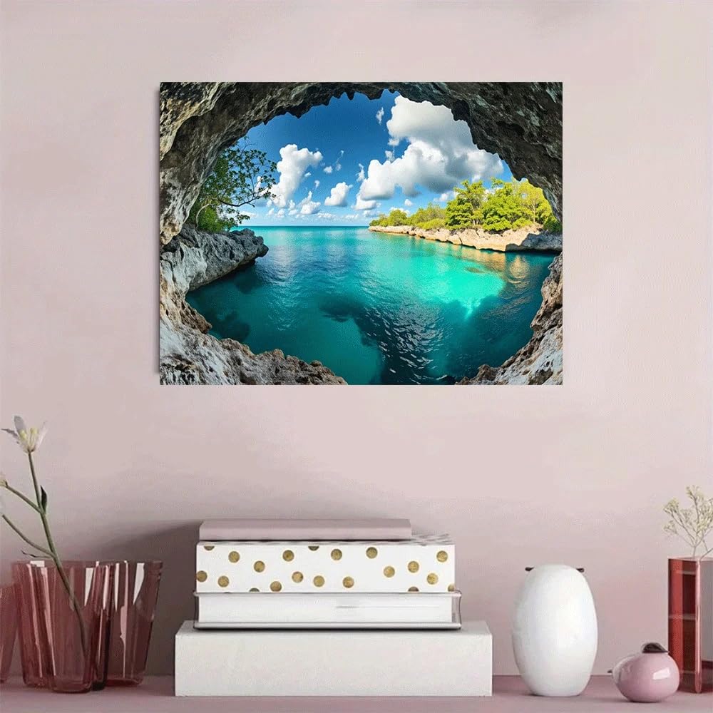 LTjiajuypd Canvas Poster Tropical Cave Ocean View Print Summer Home Decor(70x100CM/Frameless)