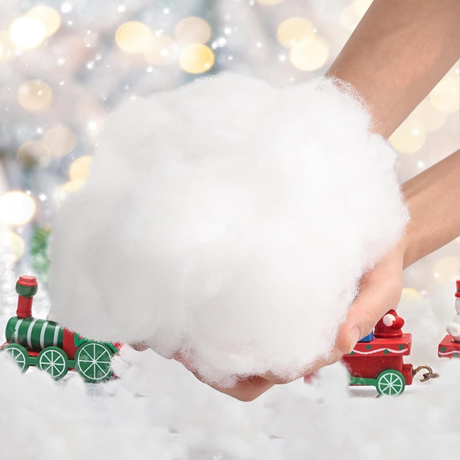 Christmas Fake Snow,Cotton Like Fluffy Snow Fiber,Artificial Indoor Snow Decor for Winter Mantle Village,Nativity and Christmas Ornament,7 Oz Per Bag (2 Bags)