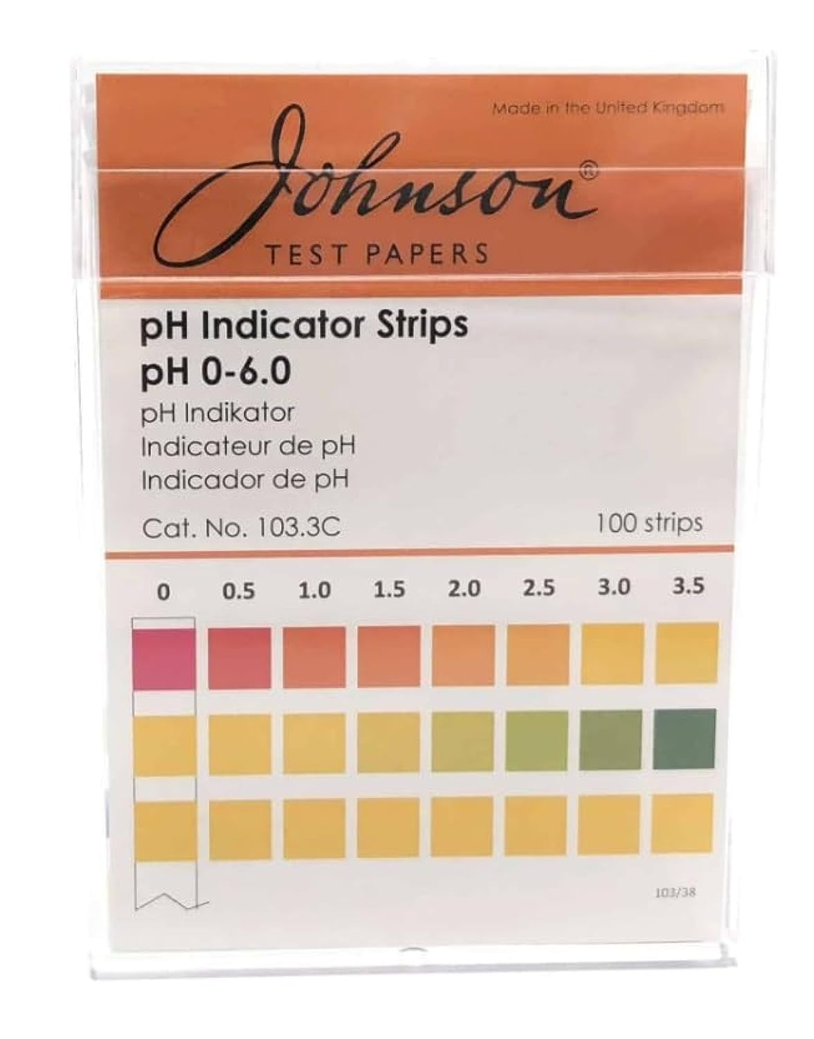 Johnson pH Indicator Non-Bleeding Test Strip, 103.3C, J-pHix, 0 to 6.0 pH, 100 Strips/Pack