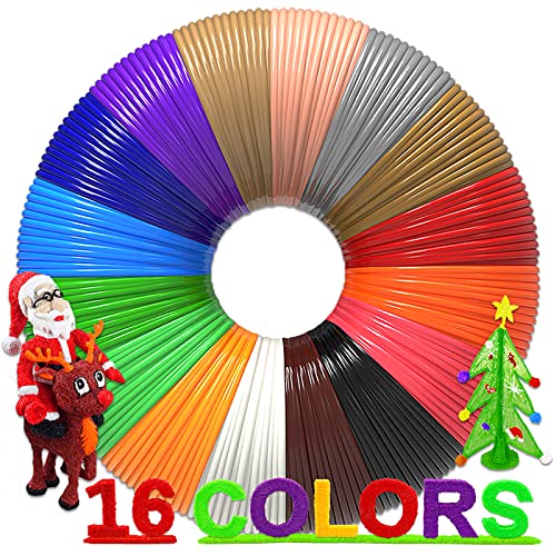 Filament de stylo 3D de 100 m, 16 couleurs, 6 m de chaque couleur, 250 pochoirs - Filament PLA de 1,75 mm, diamÃ¨tre de haute prÃ©cision et recharge sans danger pour les enfants