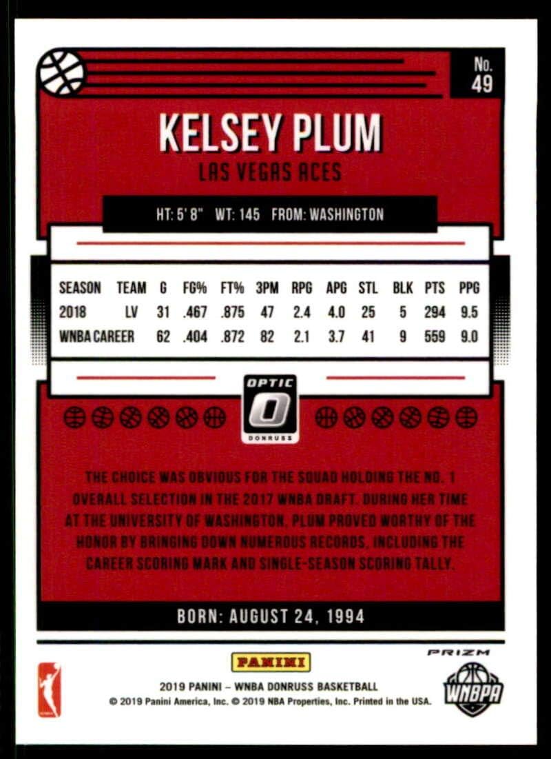 2019 Donruss WNBA Optic Holo #49 Kelsey Plum Las Vegas Aces Official Panini Basketball Card