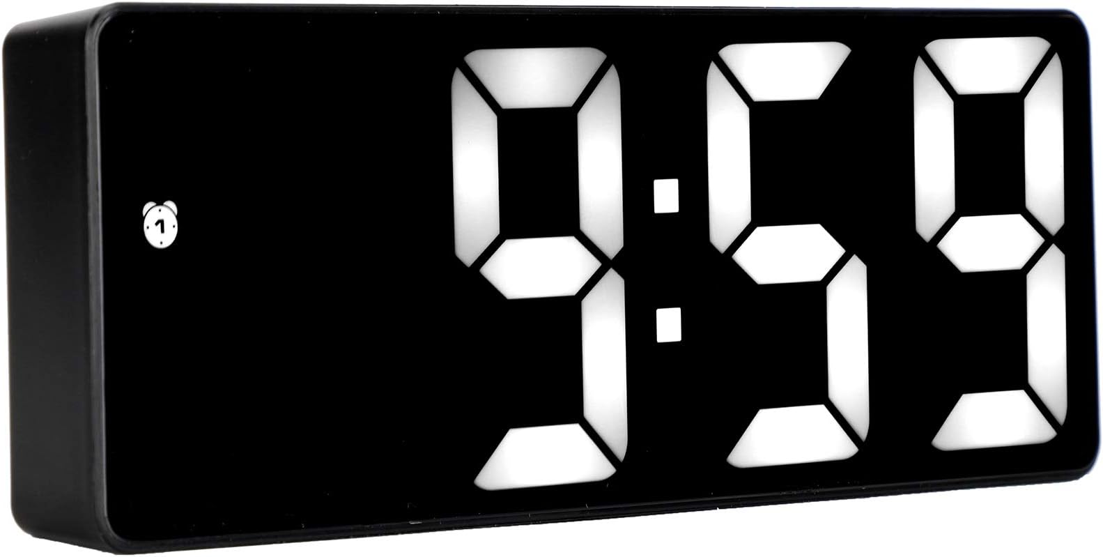 Sorandy LED Mirror Alarm Clock Modern Simple Design Rechargeable Digital Table Clock for Home Office Decor, USB Electronic Supplies (Rectangular black surface white lamp)
