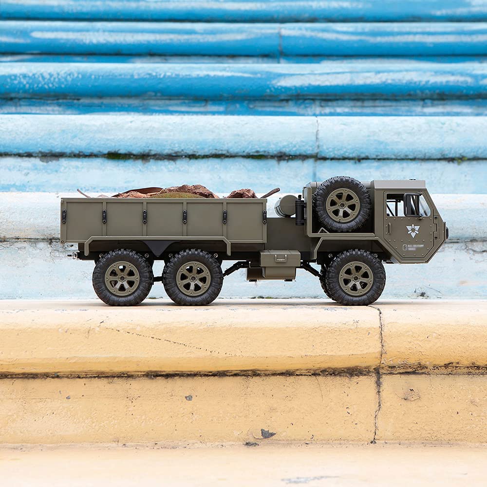 Genérico Camión RC Todoterreno 6wd con Función De Transporte, Carrocería Antiexplosión, Faros Led Y Neumáticos Huecos para Terrenos Difíciles
