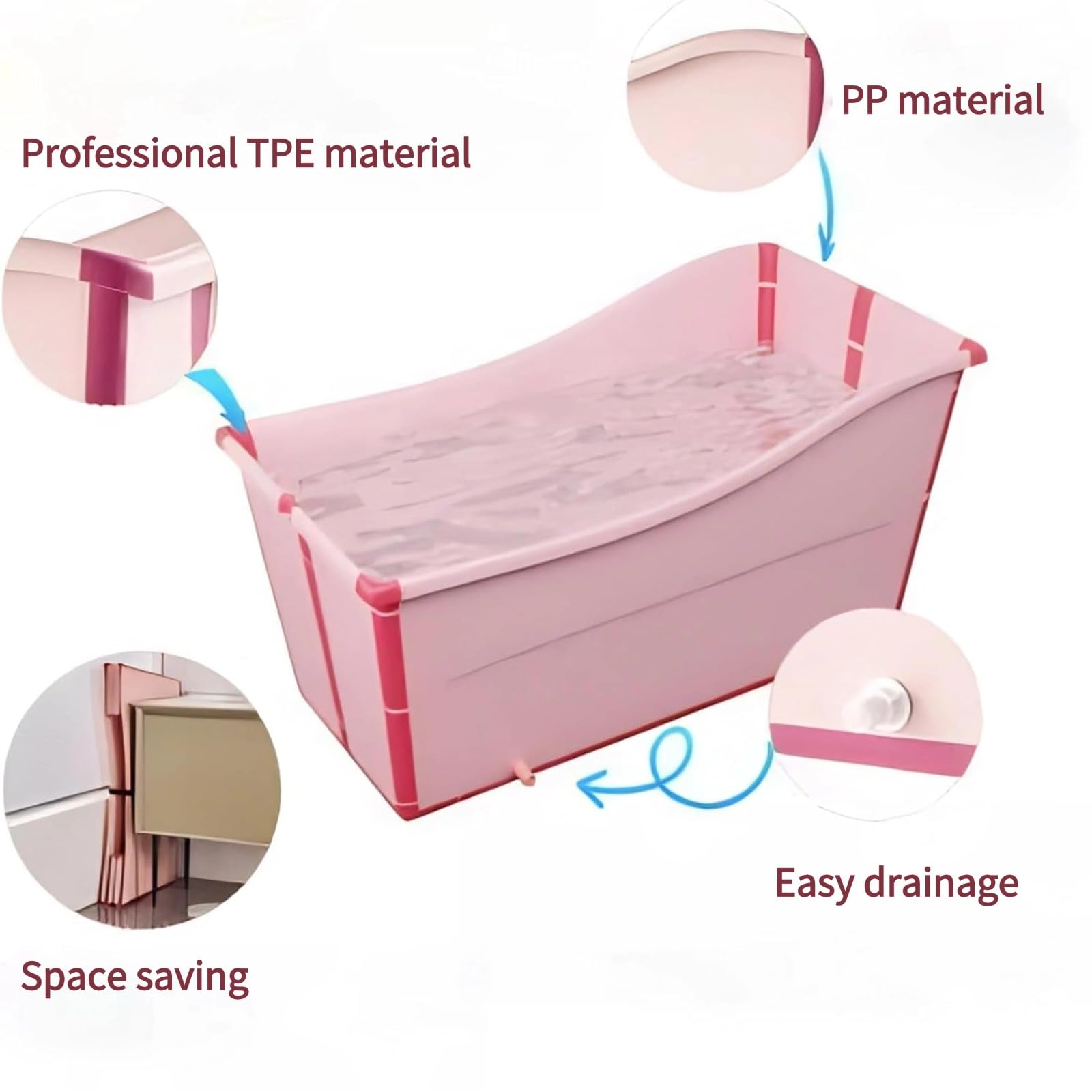 Bañera Plegable Portátil para Perros Grandes,Bañera de Plástico Grueso para Mascotas,Fácil de Guardar,Gran Capacidad, Baños,Pisos Pequeños y Acampadas(Color:Rosa)